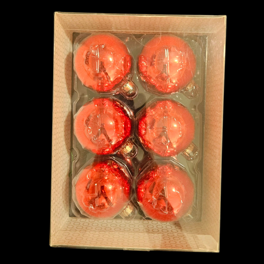 Martha Stewart Collection Red Glass Christmas Ball Ornaments Set of 6 Boxed